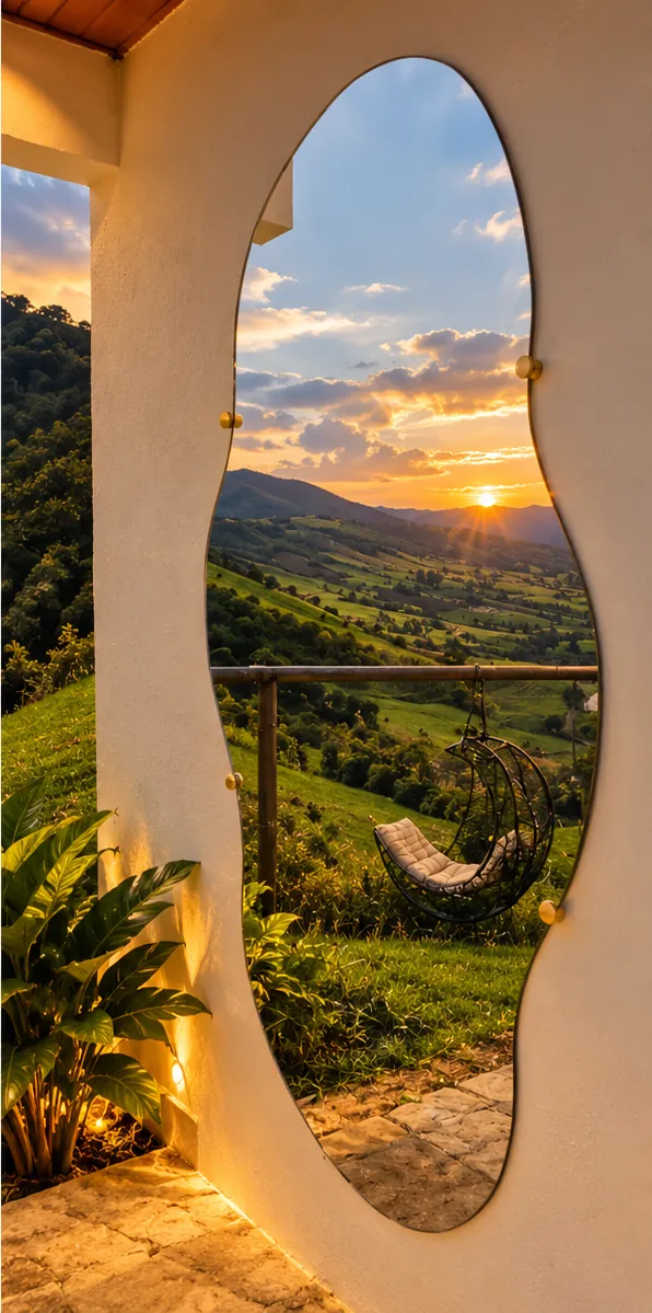 Ventana orgánica con vista al atardecer